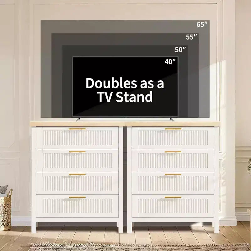 Commode 4 tiroirs, Commode de chambre moderne en bois avec poignées et tiroirs de rangement, Meuble TV de style ferme pour salon, chambre à coucher, couloir
