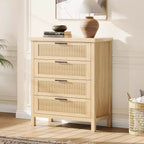 Commode 4 tiroirs, Commode de chambre moderne en bois avec poignées et tiroirs de rangement, Meuble TV de style ferme pour salon, chambre à coucher, couloir