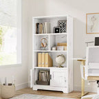 COZONY Bibliothèque à 3 étagères avec lumières LED et portes, bibliothèque de style ferme avec vitrine en bois pour chambre, salon, bureau