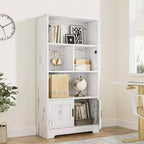 COZONY Bibliothèque à 3 étagères avec lumières LED et portes, bibliothèque de style ferme avec vitrine en bois pour chambre, salon, bureau