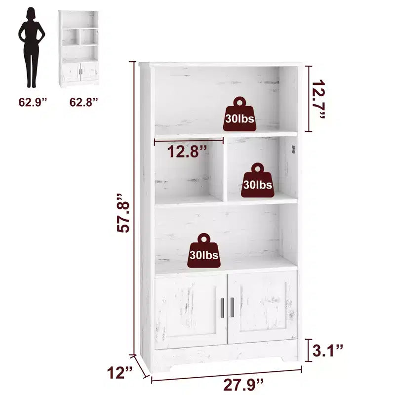 COZONY Bibliothèque à 3 étagères avec lumières LED et portes, bibliothèque de style ferme avec vitrine en bois pour chambre, salon, bureau
