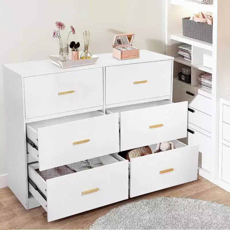 Commode double à 6 tiroirs, meuble TV de 120 cm de large et armoire de rangement pour chambre à coucher