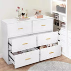 Commode double à 6 tiroirs, meuble TV de 120 cm de large et armoire de rangement pour chambre à coucher