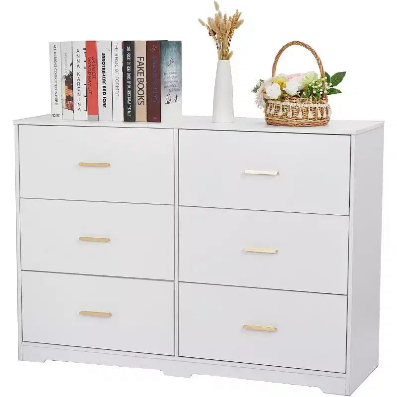 Commode double à 6 tiroirs, meuble TV de 120 cm de large et armoire de rangement pour chambre à coucher