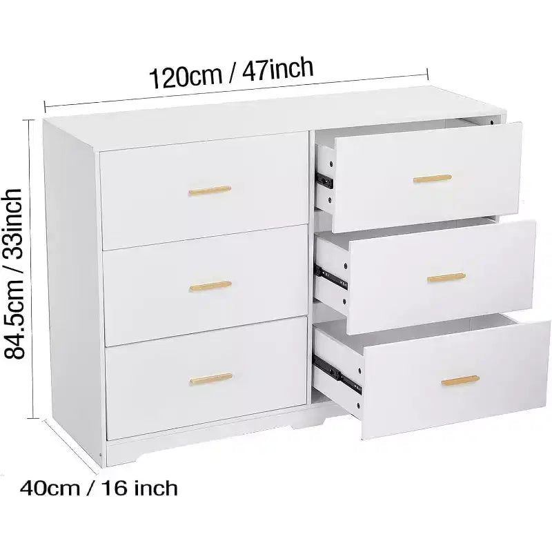 Commode double à 6 tiroirs, meuble TV de 120 cm de large et armoire de rangement pour chambre à coucher
