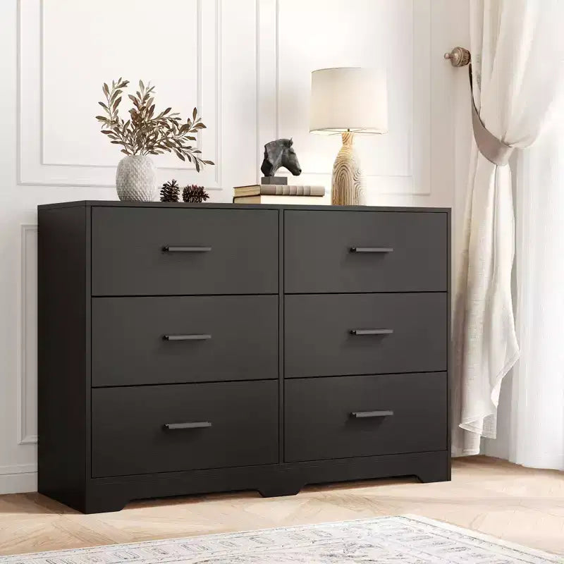 Commode double à 6 tiroirs, meuble TV de 120 cm de large et armoire de rangement pour chambre à coucher