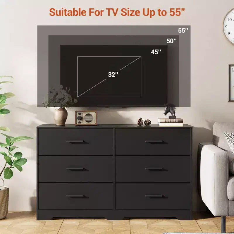 Commode double à 6 tiroirs, meuble TV de 120 cm de large et armoire de rangement pour chambre à coucher