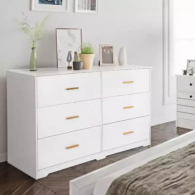 Commode double à 6 tiroirs, meuble TV de 120 cm de large et armoire de rangement pour chambre à coucher
