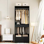 Besiost Closet System with Drawers and Hanging Rods, Freestanding Closet Organizer with Storage