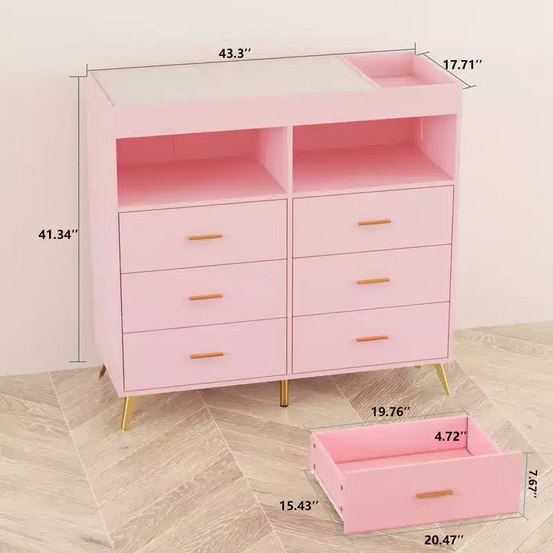 Meuble de rangement à tiroirs, commode à langer, prise de courant, avec lumière et pieds en métal, convient pour le salon, la chambre et la chambre de bébé