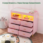 Meuble de rangement à tiroirs, commode à langer, prise de courant, avec lumière et pieds en métal, convient pour le salon, la chambre et la chambre de bébé