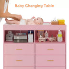 Meuble de rangement à tiroirs, commode à langer, prise de courant, avec lumière et pieds en métal, convient pour le salon, la chambre et la chambre de bébé
