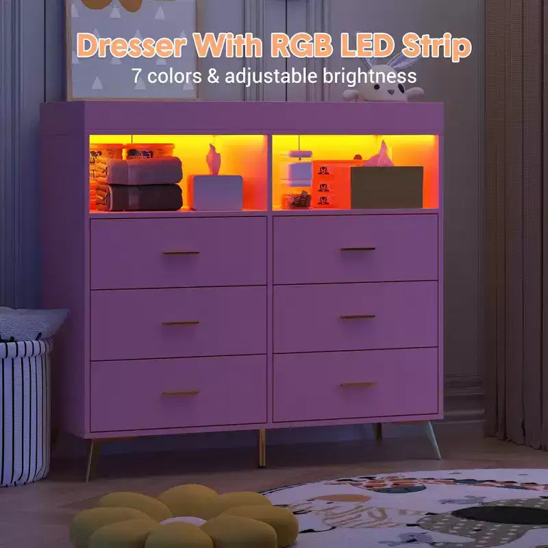Meuble de rangement à tiroirs, commode à langer, prise de courant, avec lumière et pieds en métal, convient pour le salon, la chambre et la chambre de bébé