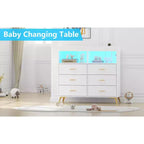 Meuble de rangement à tiroirs, commode à langer, prise de courant, avec lumière et pieds en métal, convient pour le salon, la chambre et la chambre de bébé