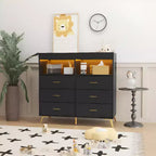 Meuble de rangement à tiroirs, commode à langer, prise de courant, avec lumière et pieds en métal, convient pour le salon, la chambre et la chambre de bébé