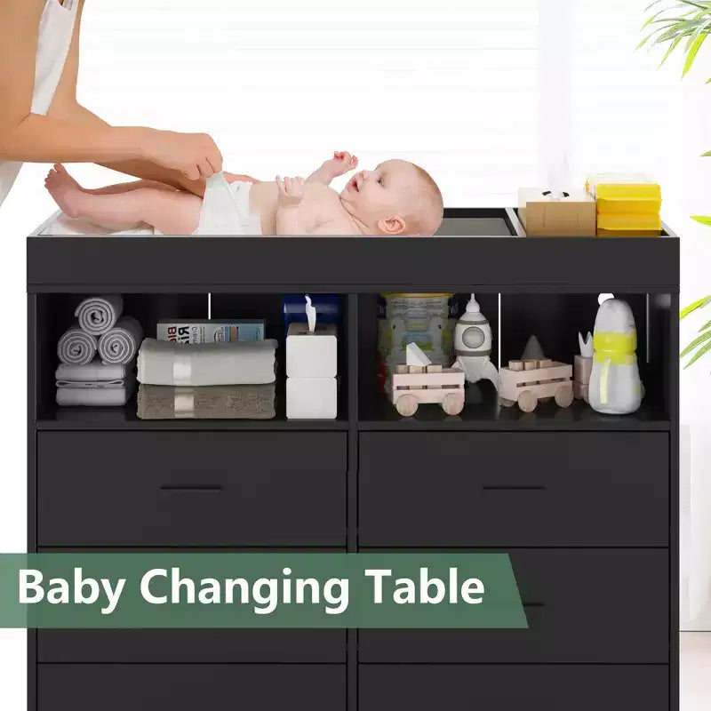Meuble de rangement à tiroirs, commode à langer, prise de courant, avec lumière et pieds en métal, convient pour le salon, la chambre et la chambre de bébé