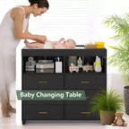 Meuble de rangement à tiroirs, commode à langer, prise de courant, avec lumière et pieds en métal, convient pour le salon, la chambre et la chambre de bébé