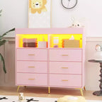 Meuble de rangement à tiroirs, commode à langer, prise de courant, avec lumière et pieds en métal, convient pour le salon, la chambre et la chambre de bébé
