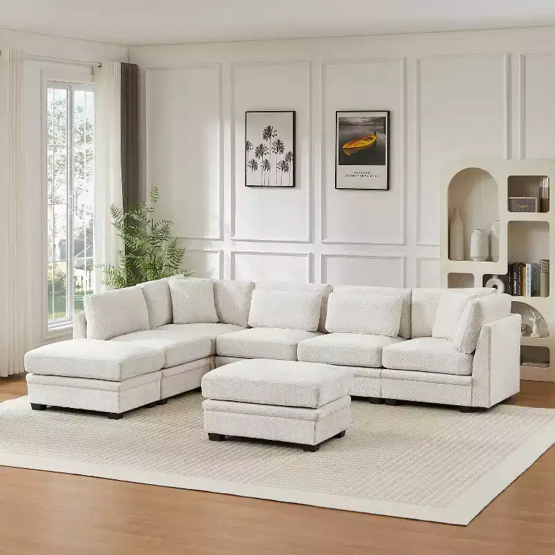 Canapés modulaires sectionnels réversibles rembourrés modernes 7 pièces Christopher Knight Home Blair avec 2 poufs