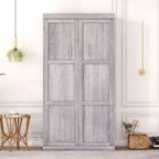 Lit Escamotable en Bois Wood Murphy, Lits Armoire Pliants Cadre de Lit Mural pour Chambre d'amis, Bureau à Domicile, Gris