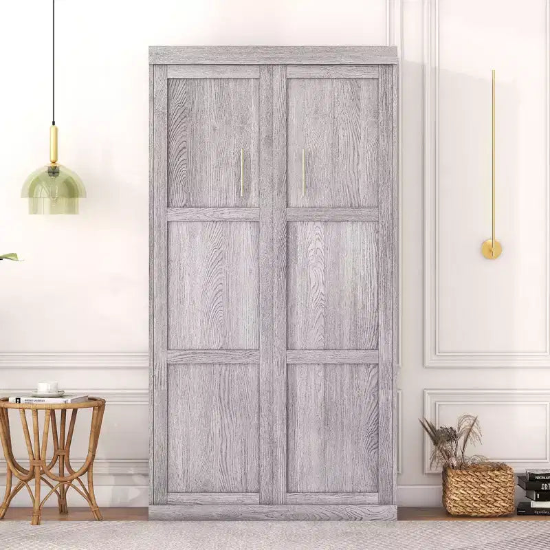 Lit Escamotable en Bois Wood Murphy, Lits Armoire Pliants Cadre de Lit Mural pour Chambre d'amis, Bureau à Domicile, Gris
