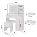 COZONY 37 Meuble Coiffeuse avec Miroir et Lumières, Ensemble de Table de Maquillage avec 3 Tiroirs, Intensité Variable 3 Couleurs, Prises Électriques