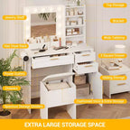 COZONY 37 Meuble Coiffeuse avec Miroir et Lumières, Ensemble de Table de Maquillage avec 3 Tiroirs, Intensité Variable 3 Couleurs, Prises Électriques