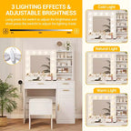 COZONY 37 Meuble Coiffeuse avec Miroir et Lumières, Ensemble de Table de Maquillage avec 3 Tiroirs, Intensité Variable 3 Couleurs, Prises Électriques