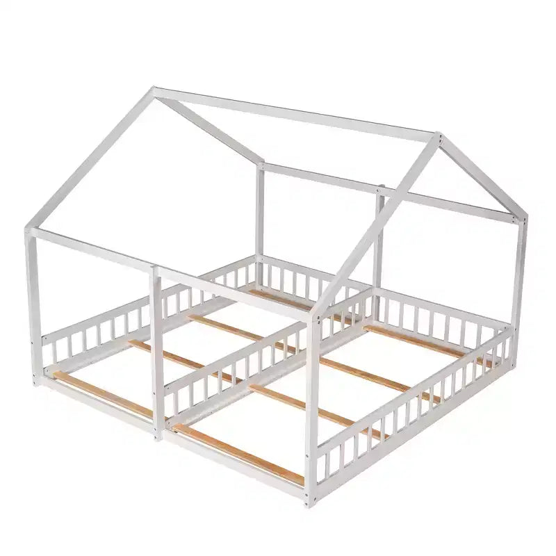 Lits plateforme en bois en forme de maison pour 2 enfants, lits jumeaux partagés pour garçons et filles