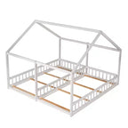 Lits plateforme en bois en forme de maison pour 2 enfants, lits jumeaux partagés pour garçons et filles