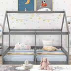 Lits plateforme en bois en forme de maison pour 2 enfants, lits jumeaux partagés pour garçons et filles