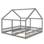 Lits plateforme en bois en forme de maison pour 2 enfants, lits jumeaux partagés pour garçons et filles