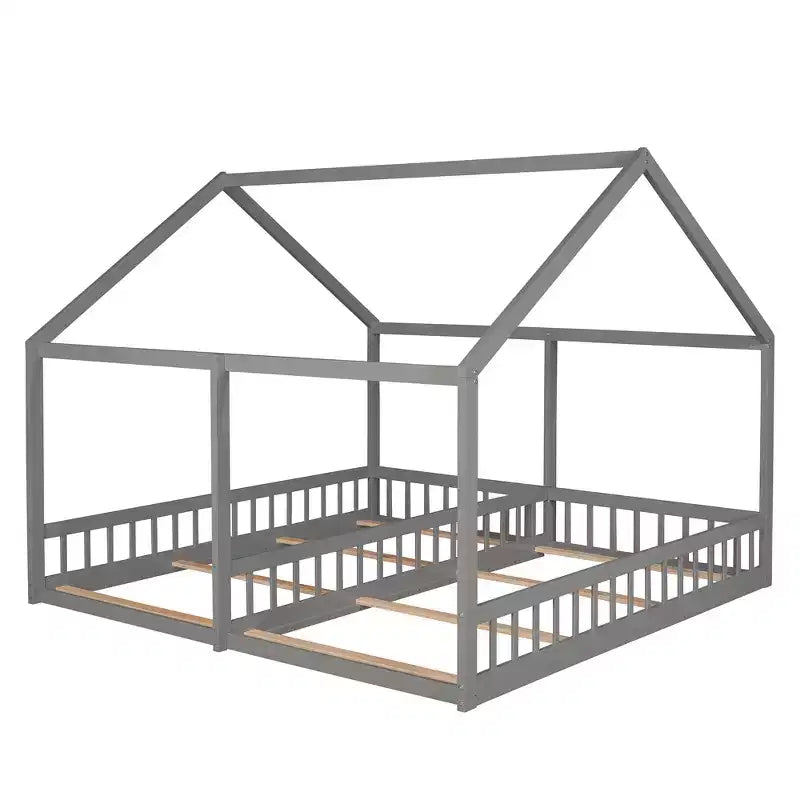 Lits plateforme en bois en forme de maison pour 2 enfants, lits jumeaux partagés pour garçons et filles