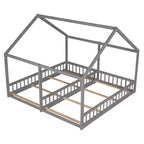 Lits plateforme en bois en forme de maison pour 2 enfants, lits jumeaux partagés pour garçons et filles
