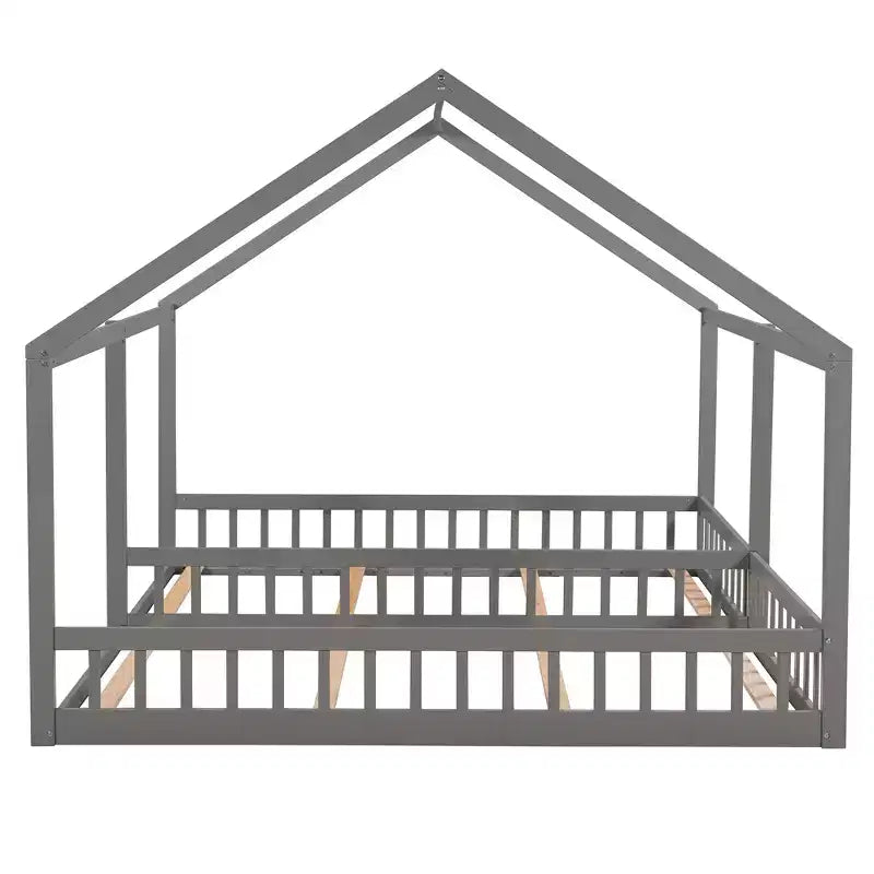 Lits plateforme en bois en forme de maison pour 2 enfants, lits jumeaux partagés pour garçons et filles