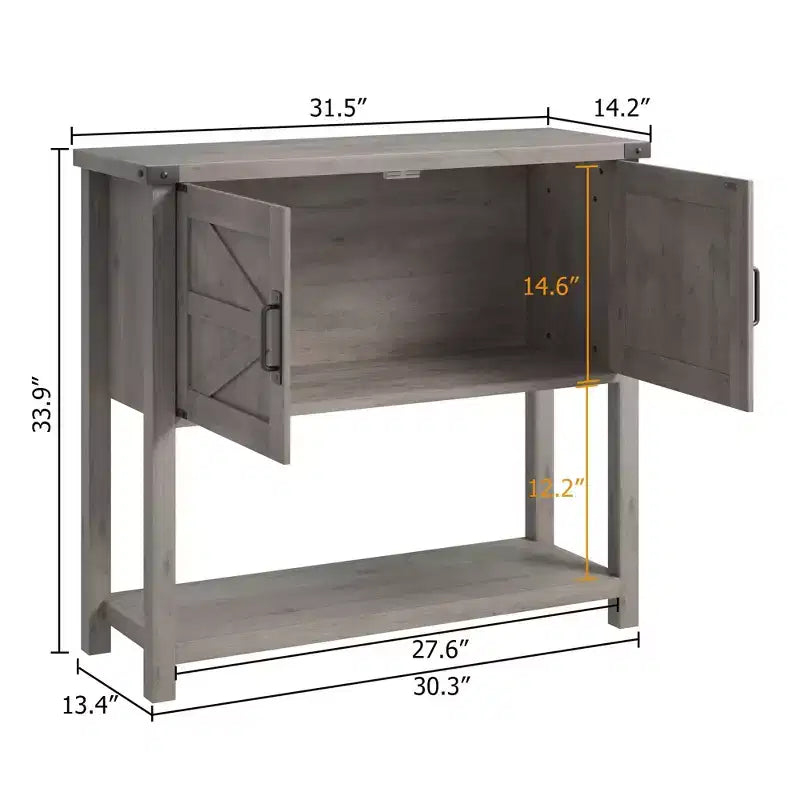 Table Console Fermière 31,5" - Table de Canapé d'Entrée à 2 Portes avec Étagère Ouverte pour Salon/Cuisine/Chambre