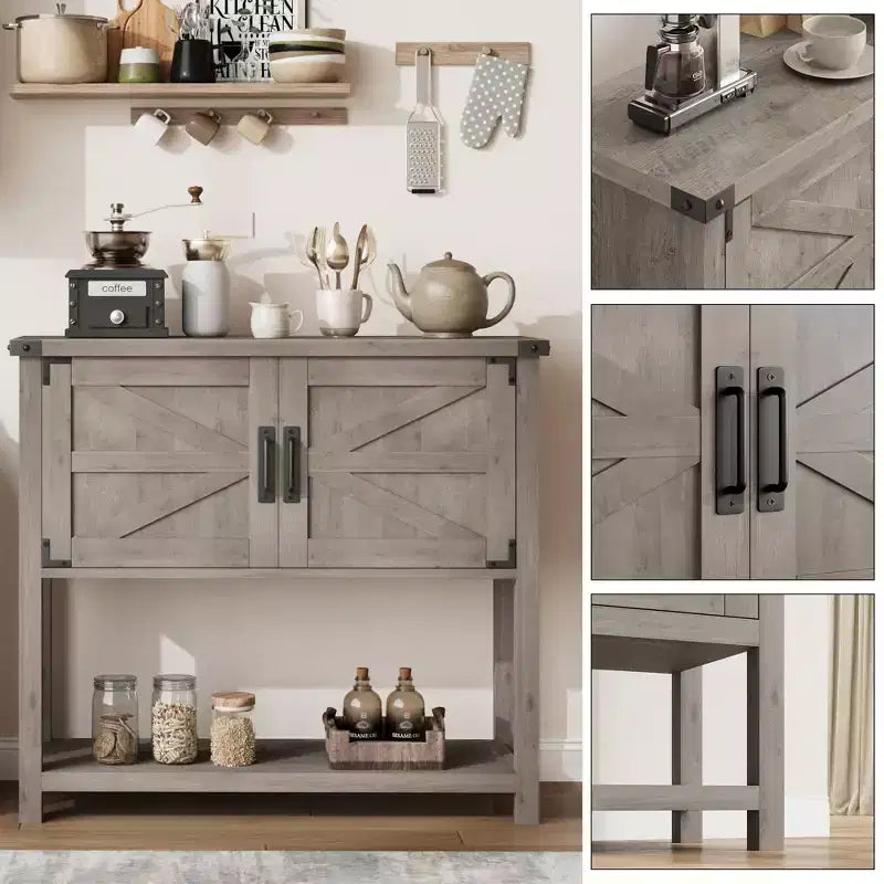 Table Console Fermière 31,5" - Table de Canapé d'Entrée à 2 Portes avec Étagère Ouverte pour Salon/Cuisine/Chambre