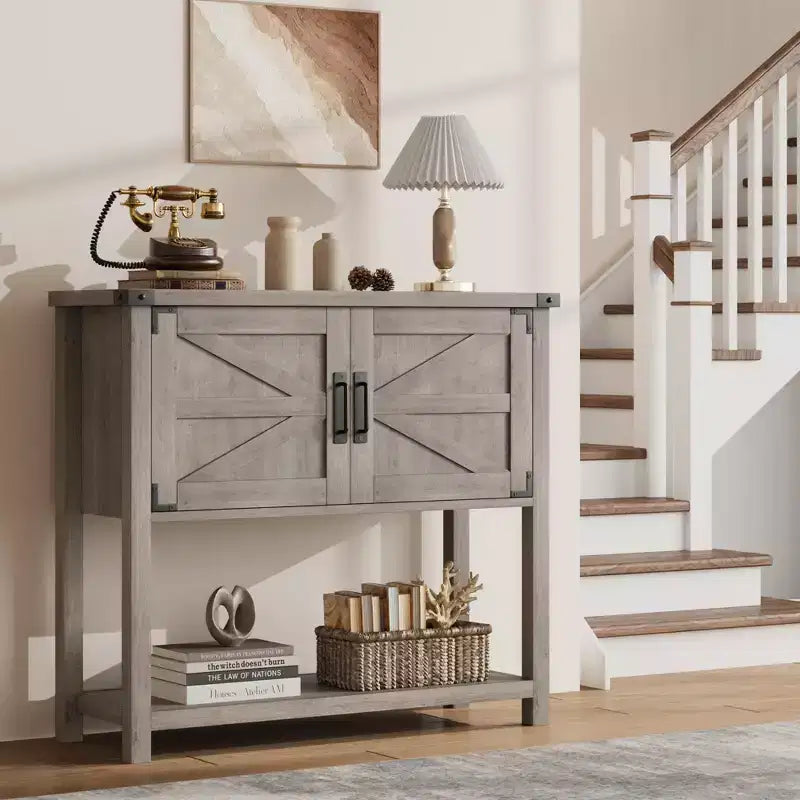 Table Console Fermière 31,5" - Table de Canapé d'Entrée à 2 Portes avec Étagère Ouverte pour Salon/Cuisine/Chambre