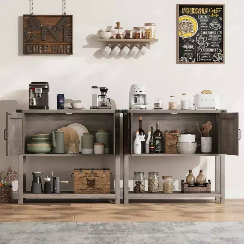 Table Console Fermière 31,5" - Table de Canapé d'Entrée à 2 Portes avec Étagère Ouverte pour Salon/Cuisine/Chambre