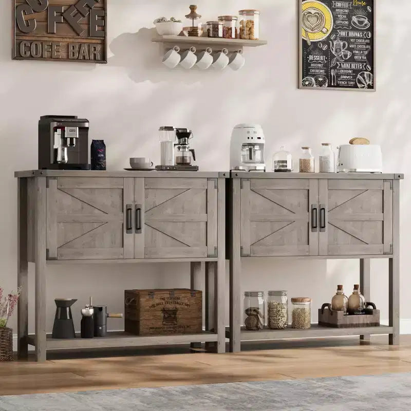 Table Console Fermière 31,5" - Table de Canapé d'Entrée à 2 Portes avec Étagère Ouverte pour Salon/Cuisine/Chambre