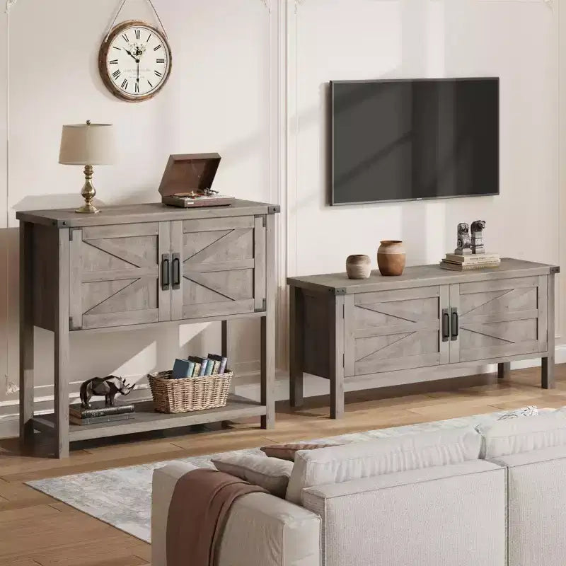 Table Console Fermière 31,5" - Table de Canapé d'Entrée à 2 Portes avec Étagère Ouverte pour Salon/Cuisine/Chambre