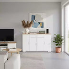 FurnitureR Buffet de Rangement Moderne de Style Ferme, Buffet de Café en Bois avec Tiroir et Étagères, Meuble de Rangement à Portes Coulissantes 43.3