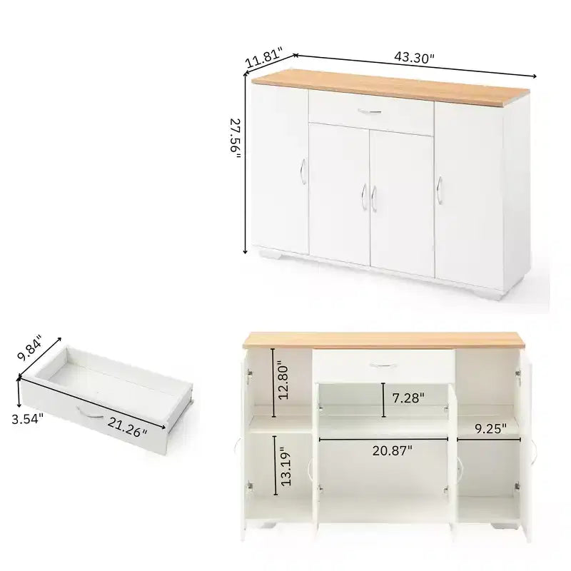 FurnitureR Buffet de Rangement Moderne de Style Ferme, Buffet de Café en Bois avec Tiroir et Étagères, Meuble de Rangement à Portes Coulissantes 43.3