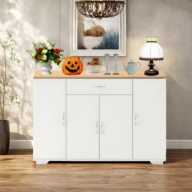 FurnitureR Buffet de Rangement Moderne de Style Ferme, Buffet de Café en Bois avec Tiroir et Étagères, Meuble de Rangement à Portes Coulissantes 43.3