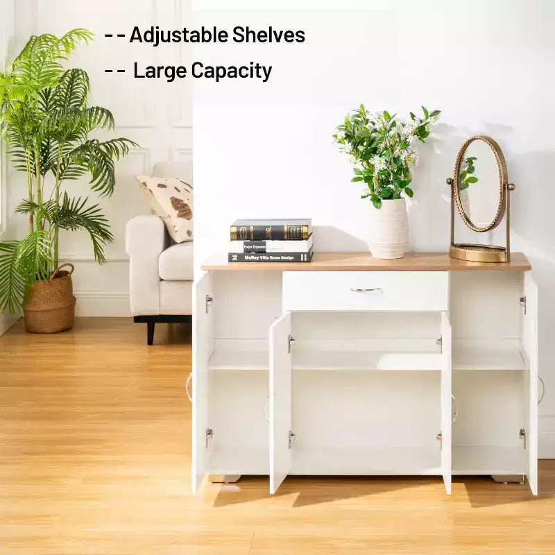 FurnitureR Buffet de Rangement Moderne de Style Ferme, Buffet de Café en Bois avec Tiroir et Étagères, Meuble de Rangement à Portes Coulissantes 43.3
