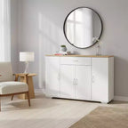 FurnitureR Buffet de Rangement Moderne de Style Ferme, Buffet de Café en Bois avec Tiroir et Étagères, Meuble de Rangement à Portes Coulissantes 43.3
