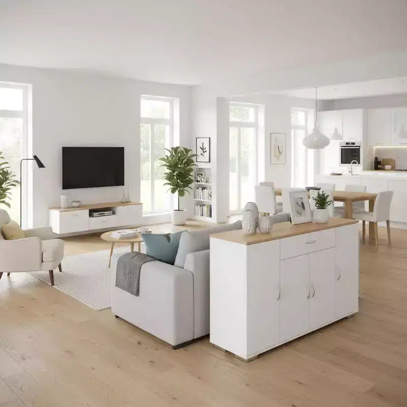 FurnitureR Buffet de Rangement Moderne de Style Ferme, Buffet de Café en Bois avec Tiroir et Étagères, Meuble de Rangement à Portes Coulissantes 43.3