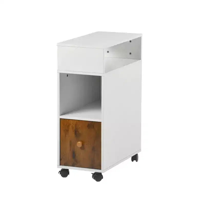 Meuble de classement mobile FurnitureR, classeur vertical roulant avec tiroir et étagères de rangement double face, organisateur de dossiers en bois blanc/marron