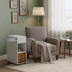 Meuble de classement mobile FurnitureR, classeur vertical roulant avec tiroir et étagères de rangement double face, organisateur de dossiers en bois blanc/marron