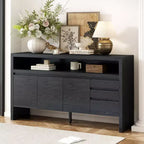 Buffet bahut de rangement de 150 cm avec 3 tiroirs, grande étagère ouverte et 3 portes, meuble de console d'entrée ou meuble TV pour salon ou cuisine